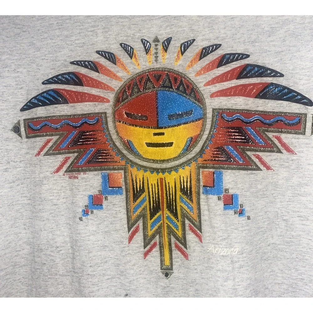 1992 Maiden West Southwestern Navaho Tribal Print Single Stitch T Shirt XL Hanes